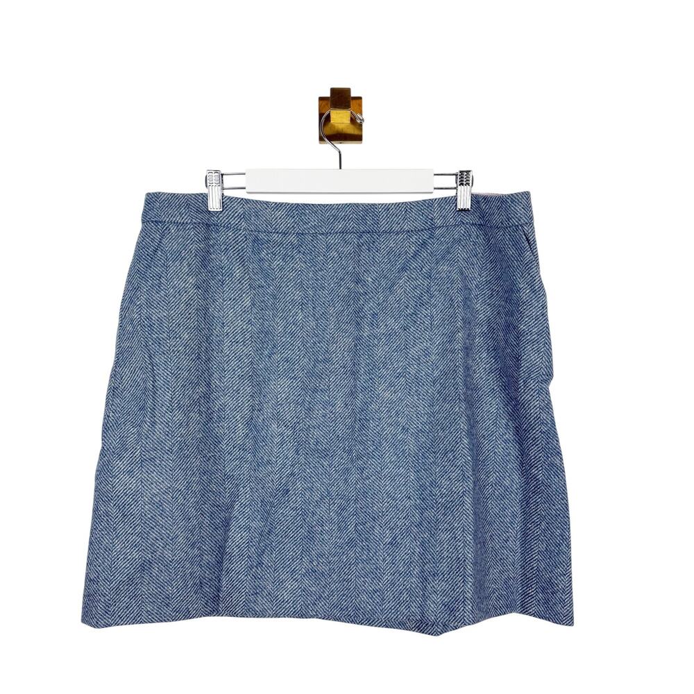 Boden British Tweed A-Line Skirt Blue Herringbone Pockets Lined Wool US Sz 16